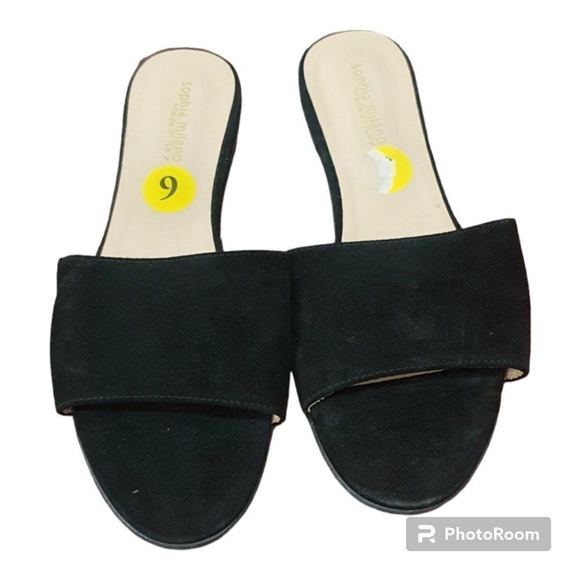 Sophia Milano Italian Suede Slip-on Sandals Black Size 9 - Picture 2 of 10